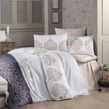 Lenjerie de pat pentru o persoana, Victoria, Asrin 121VCQ13441, 2 piese, bumbac satinat, multicolor imagine