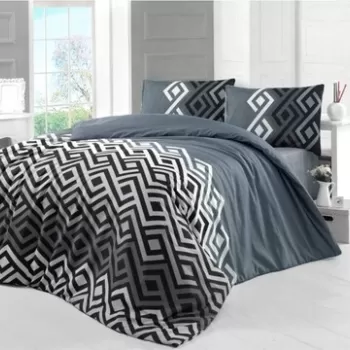 Lenjerie de pat pentru o persoana, Victoria, Yaren, 3 piese, amestec bumbac, gri/negru imagine