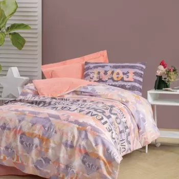 Lenjerie de pat pentru o persoana Young, 3 piese, 160x220 cm, 100% bumbac ranforce, Cotton Box, Love, roz pudra imagine