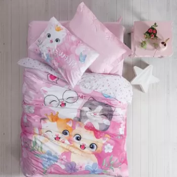 Lenjerie de pat pentru o persoana Young, 3 piese, 160x220 cm, 100% bumbac ranforce, Cotton Box, Missy, roz imagine