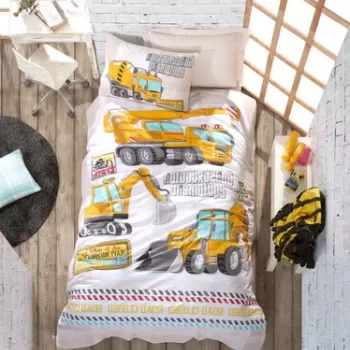 Lenjerie de pat pentru o persoana Young, 3 piese, 160x220 cm, 100% bumbac ranforce, Cotton Box, Track, turcoaz imagine