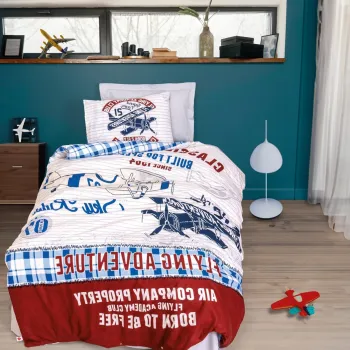 Lenjerie de pat pentru o persoana Young, Flying v2 - Grey, Cotton Box, Bumbac Ranforce imagine