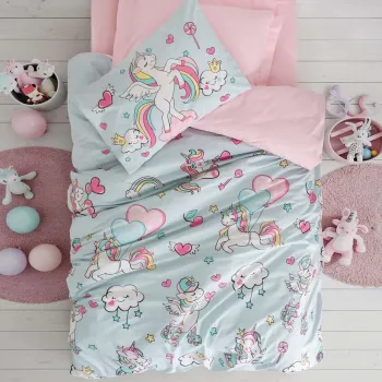 Lenjerie de pat pentru o persoana Young, L'essentiel Maison, Twinka, Bumbac Ranforce, Roz imagine