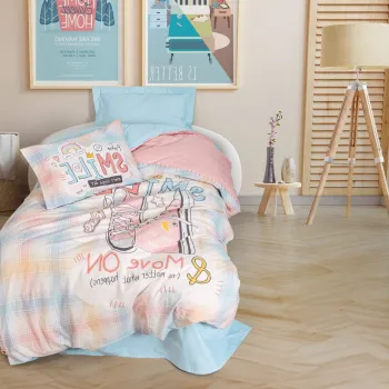 Lenjerie de pat pentru o persoana Young, Smile - Mint, Cotton Box, Bumbac Ranforce imagine