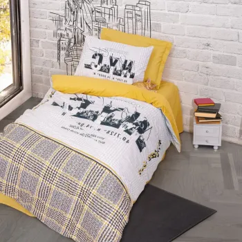 Lenjerie de pat pentru o persoana Young, Worldwide - Mustard v2, Cotton Box, Bumbac Ranforce imagine