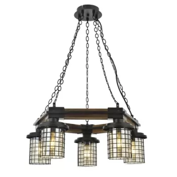 Lustra, Avonni, 683AVN1404, Metal, Negru / Stejar imagine