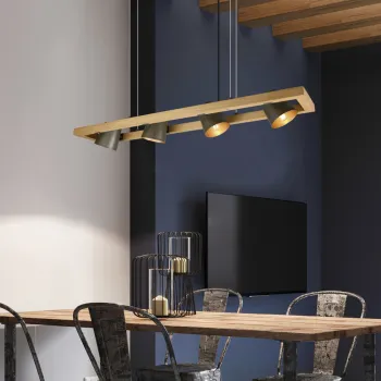 Lustra Bell, TRIO, 100x21x150 cm, 25W, 4x E14, metal, gri/natur imagine