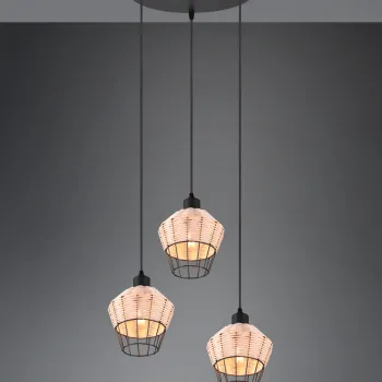 Lustra Borka, RL, 41x150 cm, 40W, 3x E27, ratan, natur/negru imagine