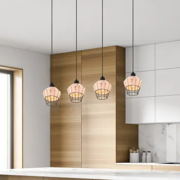 Lustra Borka, RL, 95x17.5x150 cm, 40W, 4x E27, ratan, natur/negru imagine