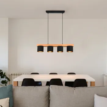 Lustra Cameron, RL, 75x12x150 cm, 28W, 4x E14, lemn, natur/negru imagine