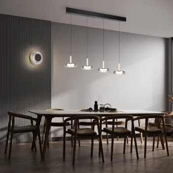 Lustra Celeste, TRIO, 115x22x200 cm, 7W, 4x SMD LED, metal, negru/gri imagine