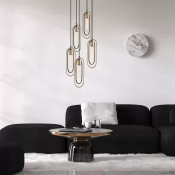 Lustra, Cerco - 2041, Tatum, 48 x 48 x 132 cm, 5 x E27, 40W, negru/auriu imagine