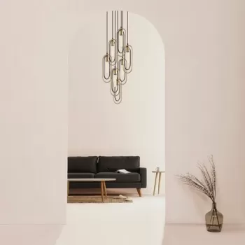 Lustra, Cerco - 2051, Tatum, 48 x 48 x 132 cm, 7 x E27, 40W, negru/auriu imagine