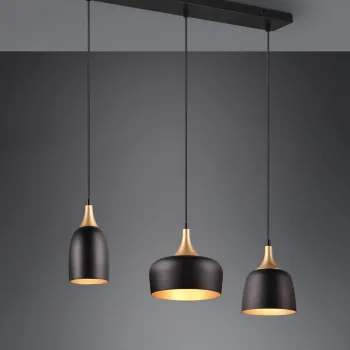 Lustra Chiraz, TRIO, 63x20x150 cm, 25W, 3x E14, metal, negru mat/auriu imagine