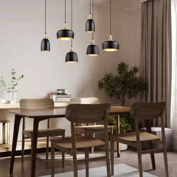 Lustra Chiraz, TRIO, 90.5x32.5x150 cm, 25W, 6x E14, metal, negru mat/auriu imagine