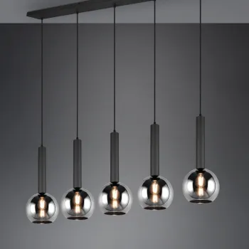 Lustra Clayton, TRIO, 115x20x150 cm, 28W, 5x E27, metal, negru mat imagine