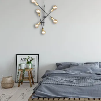 Lustra Cross, TRIO, 54.5x150 cm, 28W, 6x E27, metal, negru mat/auriu imagine