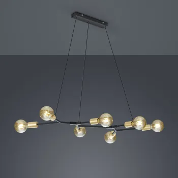 Lustra Cross, TRIO, 91x45x150 cm, 28W, 7x E27, metal, negru mat/auriu imagine
