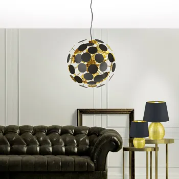 Lustra Discalgo, TRIO, 54x150 cm, 40W, 6x E14, metal, negru mat/auriu imagine