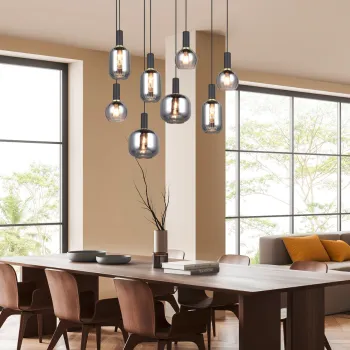 Lustra Diva, TRIO, 115x20x150 cm, 10W, 8x E27, metal, negru mat/argintiu imagine