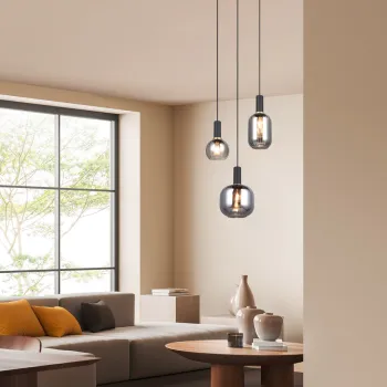 Lustra Diva, TRIO, 38.5x30x150 cm, 10W, 3x E27, metal, negru mat/argintiu imagine