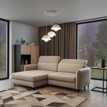 Lustra ELTAP, Almitara, 64x110 cm, 3xE27, 15W, otel/PVC, alb/maro imagine