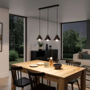 Lustra ELTAP, Detmer, 70x17x110 cm, 3xE27, 15W, otel, negru/auriu imagine