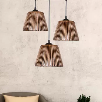 Lustra, FullHouse, 390FLH1612, Corp din lemn, Maro antichizat imagine