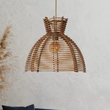 Lustra, FullHouse, 390FLH1615, Corp din lemn, Maro antichizat imagine