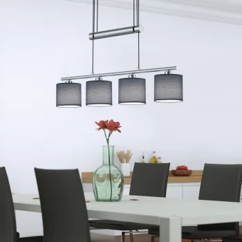 Lustra Garda, TRIO, 77x13.5x150 cm, 28W, 4x E14, metal/textil, argintiu/maro imagine