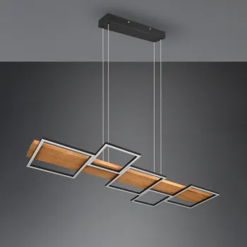 Lustra Harper, TRIO, 115x44.5x150 cm, 42W, 1x SMD, metal/lemn, natur/negru mat imagine