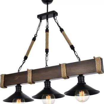 Lustra, Kutuk 3Lu Ceviz Avize, Beacon, 70 x 20 x 75 cm, 3 x E27, 60W, maro/negru imagine