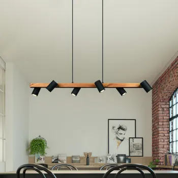 Lustra Marley, TRIO, 115x20x150 cm, 35W, 6x GU10, metal, negru mat/natur imagine