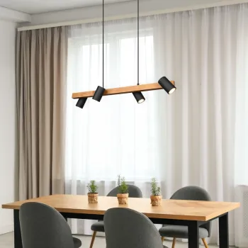 Lustra Marley, TRIO, 80x20x150 cm, 35W, 4x GU10, metal, negru mat/natur imagine