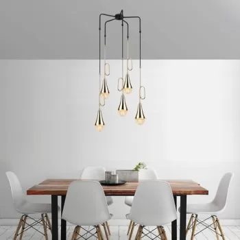 Lustra, Opviq, 892OPV1481, Metal, Negru/Auriu imagine