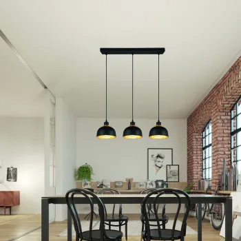Lustra Punch, RL, 74x18x150 cm, 40W, 3x E27, metal, negru mat imagine