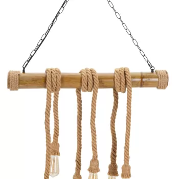 Lustra Rope, Mauro Ferretti, 80 x 15 x 120 cm, 6 x E27, 20W, bambus/sfoara, maro imagine