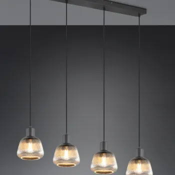 Lustra Tarifa, TRIO, 90.5x15x150 cm, 25W, 4x E27, metal, negru mat/argintiu imagine