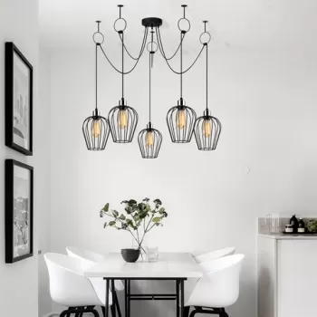 Lustra, Tel - 6691, Opviq, 120 x 130 cm, 5 x E27, 40W, negru imagine