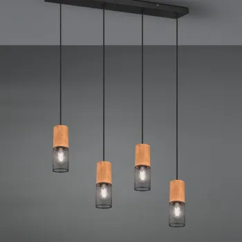 Lustra Tosh, TRIO, 65x9x150 cm, 40W, 4x E27, metal, negru mat/natur imagine