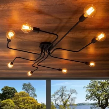 Lustra, Truva - N-697, Alby, 190 x 15 cm, 8 x E27, 40W, negru imagine