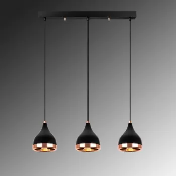 Lustra, Yildo - 7041, Opviq, 65 x 14 x 31-111 cm, 3 x E27, 40W, negru/cupru imagine