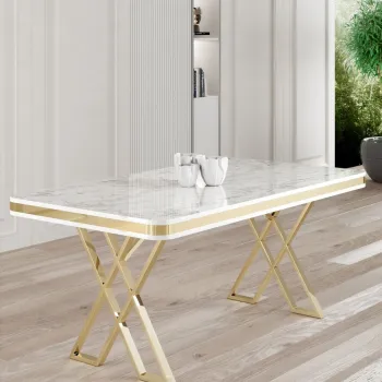 Masa, Charlotte, Vals, 130x74x80 cm, Marmura alba/aur imagine