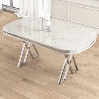 Masa, Charlotte, Zae, 168x76x90 cm, Marmura alba / Crom imagine