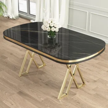 Masa, Charlotte, Zae, 168x76x90 cm, Marmura neagra / Aur imagine