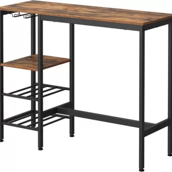 Masa de bar cu suport pentru pahare si sticle Alinru, Vasagle, 110 x 40 x 90 cm, PAL/otel, maro rustic imagine