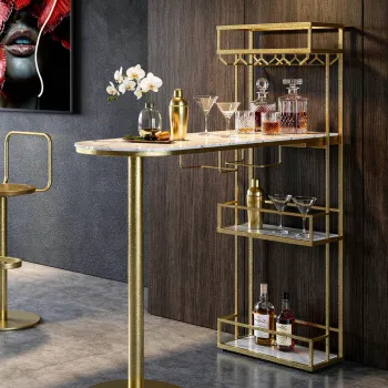 Masa de bar, Mauro Ferretti, Luxy, 120x45x150 cm, metal/imitatie de marmura, auriu/alb imagine