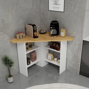 Masa de bucatarie, Hanah Home, Corner, 80x73.8x80 cm, PAL, Stejar Safir / Alb imagine
