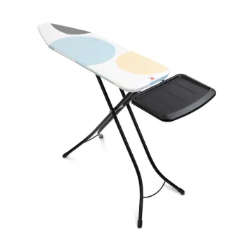 Masa de calcat, Brabantia B, PerfectFlow Spring Bubbles, 124x38 cm, 7 pozitii de reglare, cu suport statie de calcat, otel/bumbac imagine