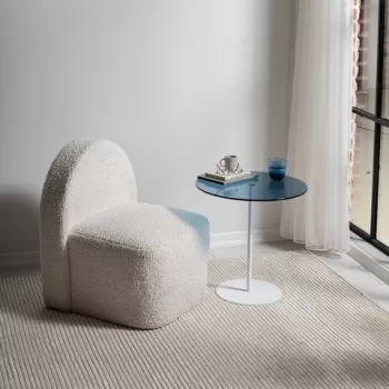 Masa de colt, Neostill, Chill-Out, 50 x 50 x 50 cm, sticla temperata/metal, alb/albastru imagine